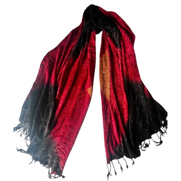 Sparkly Shawl With Fringe By B.M. Lovely Shawls Maroon Gold Black w/ tag - Picture 4 of 8